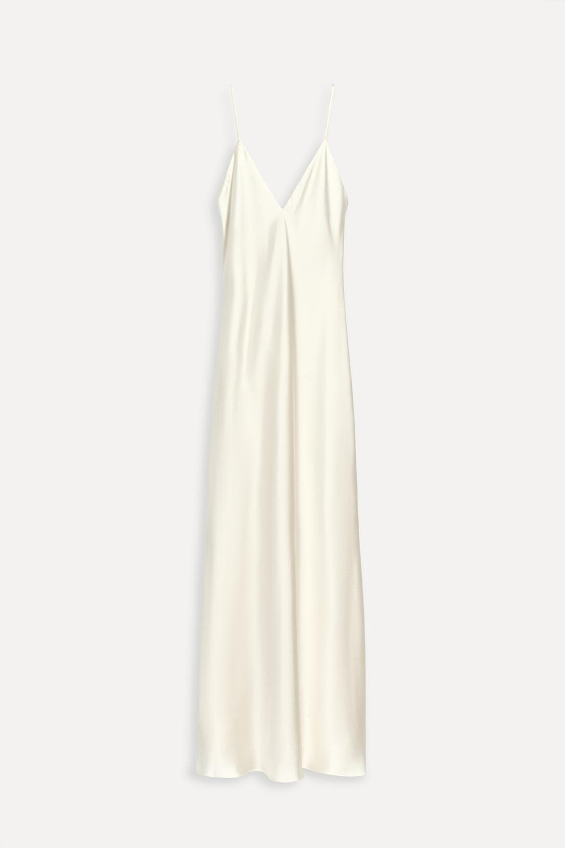 vestido satinado zara blanco